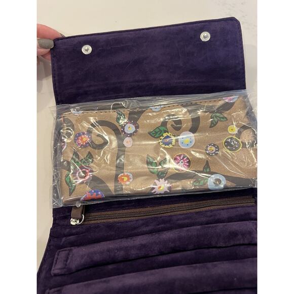 NEW St Jude Rose Metallic Gold Trifold Travel Jewelry Case Pouch Flower Vine - Picture 4 of 9